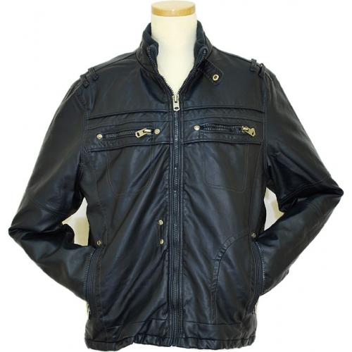 Black Diamond Navy Lambskin Leather Jacket P09622